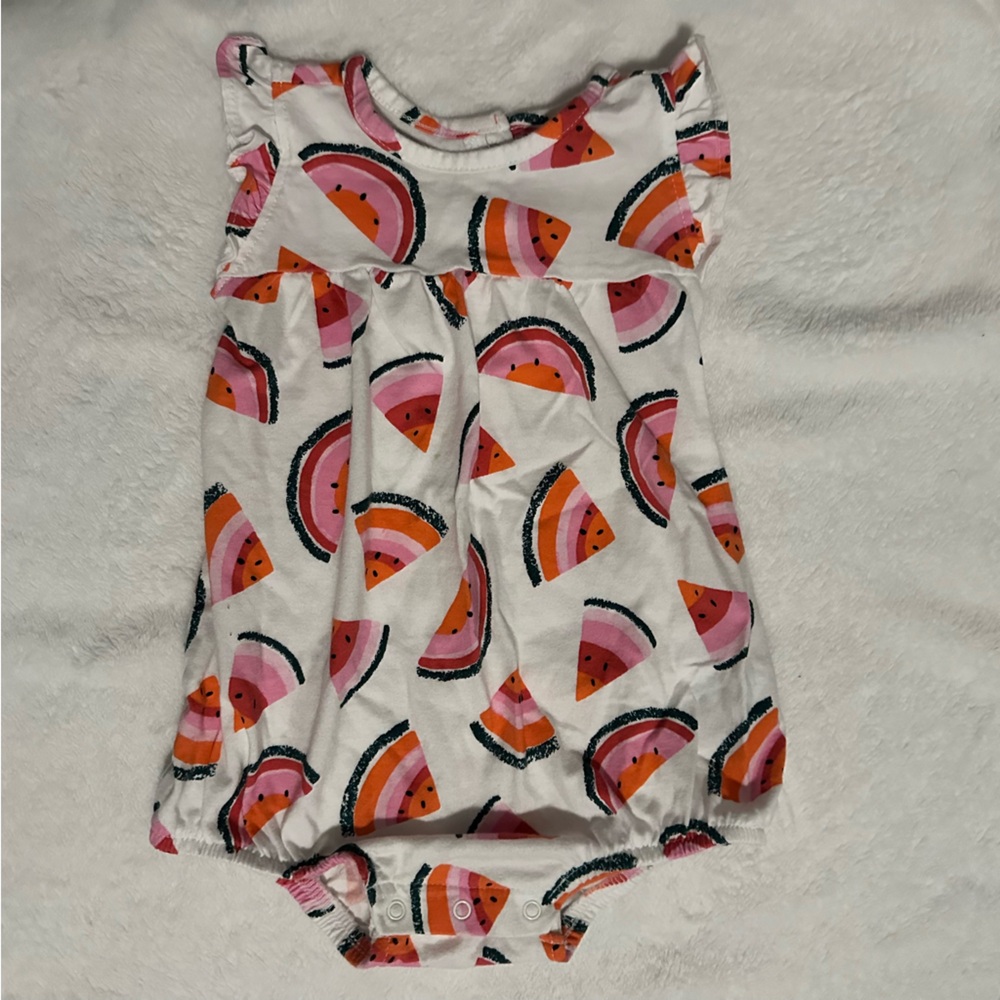 5/$15 Old Navy Watermelon Print Ruffle Trim Sleeve Romper, 6-12m